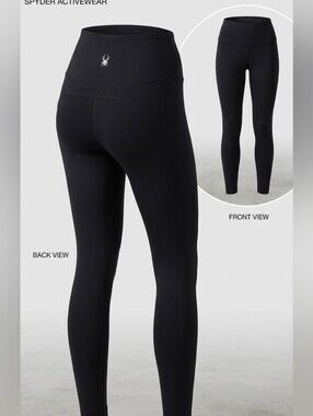 Spyder Black High Waisted Workout Leggings Back Logo Size